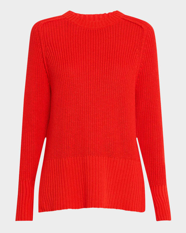 Saddle-Sleeve Cotton Crewneck Sweater